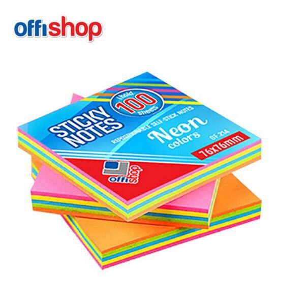 Samoljepljivi blok Neon Mix 76x76mm 100 lista OF214