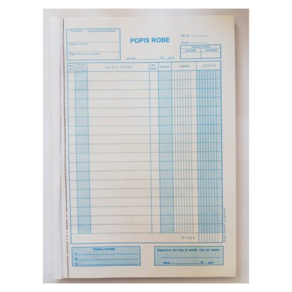 Obrazac Popis Robe A4 100 Lista